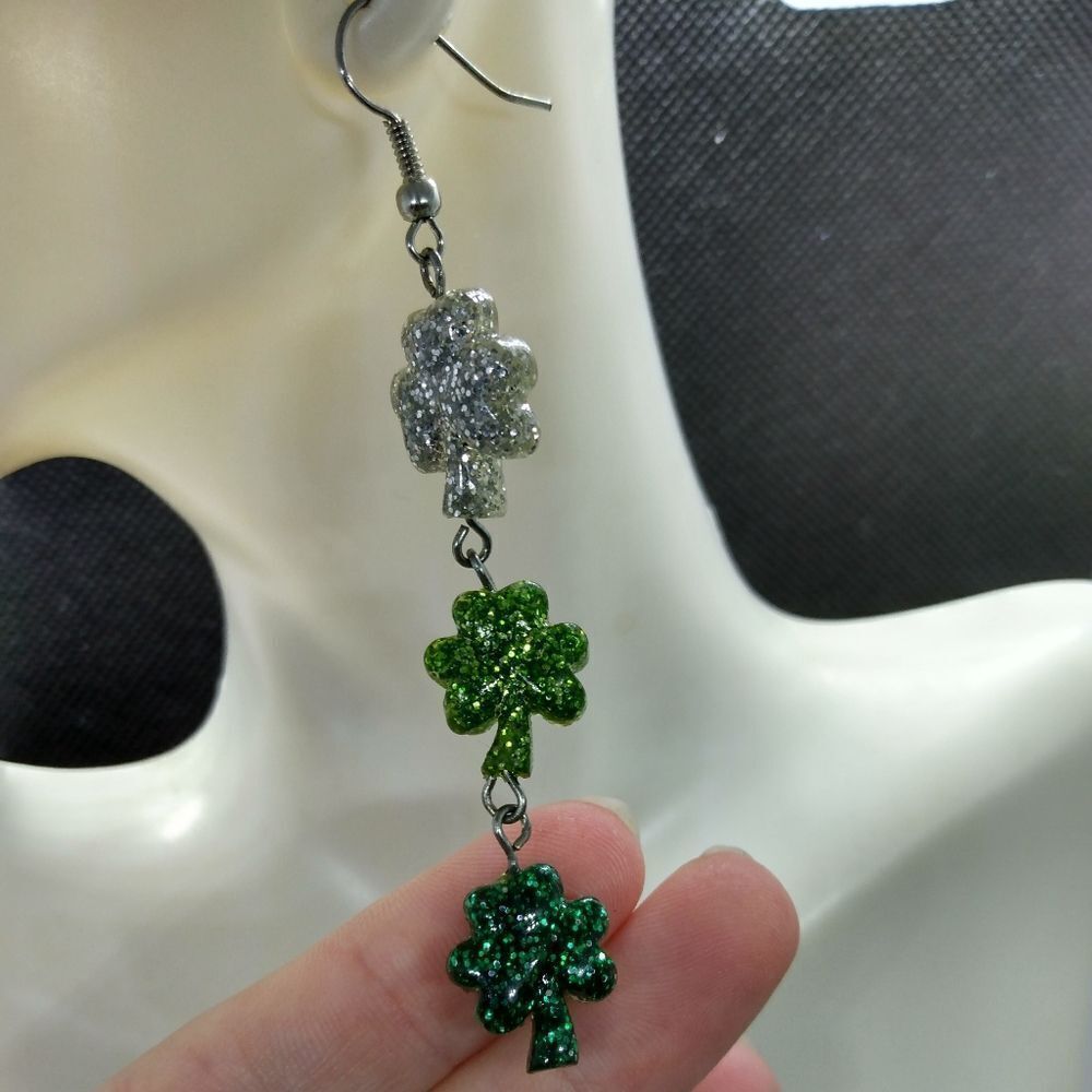 3 tiered lucky sparkle shamrock st Patricks day earrings